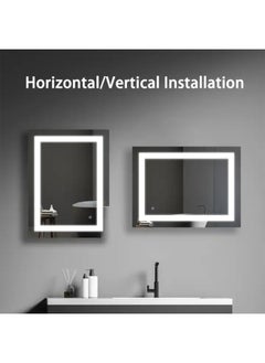 NAFEH LED Bathroom Mirror Modern Rectangular Illuminated vanity mirror with Dimming changing light and Touch Sensor Switch  - Image 5