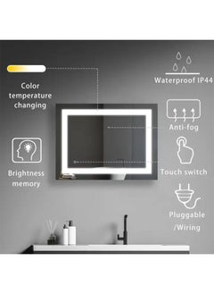 NAFEH LED Bathroom Mirror Modern Rectangular Illuminated vanity mirror with Dimming changing light and Touch Sensor Switch  - Image 4