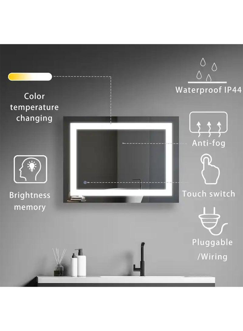 NAFEH LED Bathroom Mirror Modern Rectangular Illuminated vanity mirror with Dimming changing light and Touch Sensor Switch - Image 4