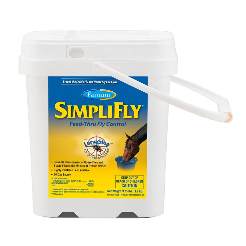 Farnam SimpliFly Feed Through Fly Control for Horses, 3.75 lbs, 60 Day Supply, EPA-Approved Pellets to Prevent Stable Flies in Manure â€“ Safe, Palatable Daily Supplement for Fly Population Control - Image 1