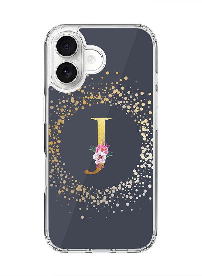 Stylizedd Classic Clear MagSafe Case for iPhone 17 , Hybrid Soft Case Flexible Edges Anti Drop TPU PC Gel Thin Transparent Cover [ Designed for iPhone 17 ] - Custom Monogram Initial Letter Floral Pattern Alphabet - J  (Grey )