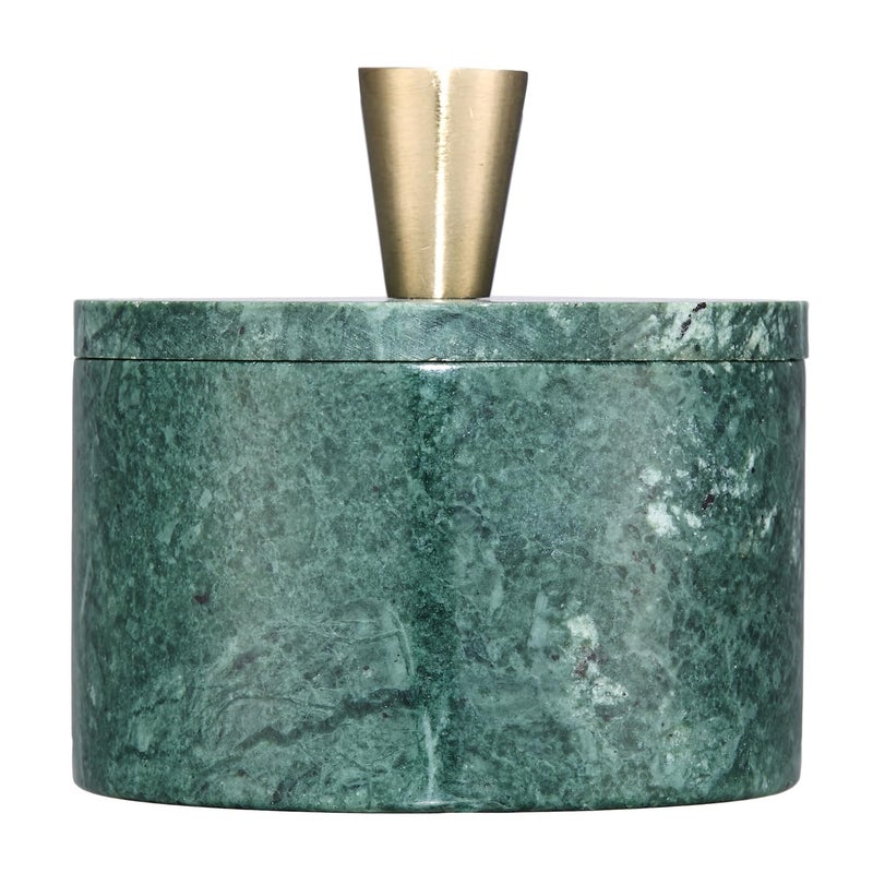 Queenza Marble Salt Cellar with Lid and Brass Knob Green