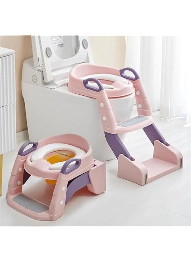 MIXDE 3-in-1 Baby Potty Seat With Ladder for Kids, Baby Potty Ladder Training Potty Chair with Splash Guard & Cushion Seat, Kids Toilet Seat, Potty Chair for 1-8 Years Boys & Girls (Pink)  - Image 1