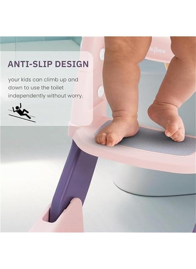 MIXDE 3-in-1 Baby Potty Seat With Ladder for Kids, Baby Potty Ladder Training Potty Chair with Splash Guard & Cushion Seat, Kids Toilet Seat, Potty Chair for 1-8 Years Boys & Girls (Pink)  - Image 2