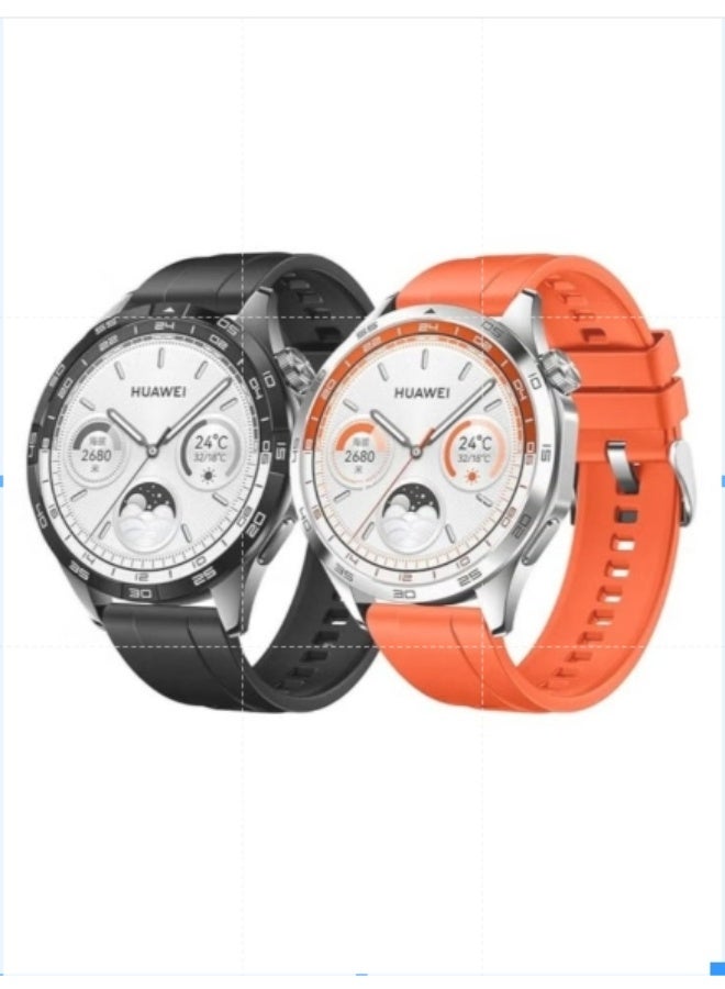 Anmi 2 pcs Replacement Strap Silicone Band for Huawei Watch GT4 46mm(Black/Orange)
