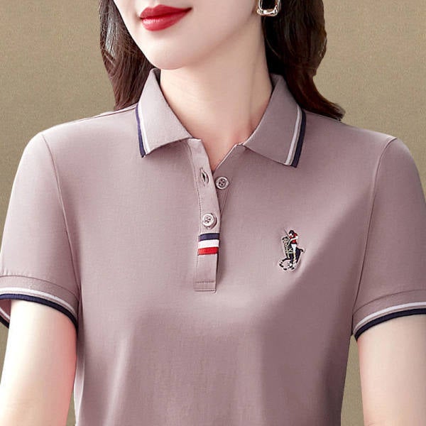 2022 New Summer Womens Collared Polo Tee Casual Loose Plus Size 261 Red  - Image 4