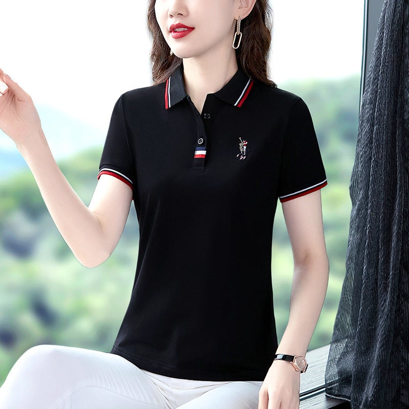 2022 New Summer Womens Collared Polo Tee Casual Loose Plus Size 261 Red  - Image 3
