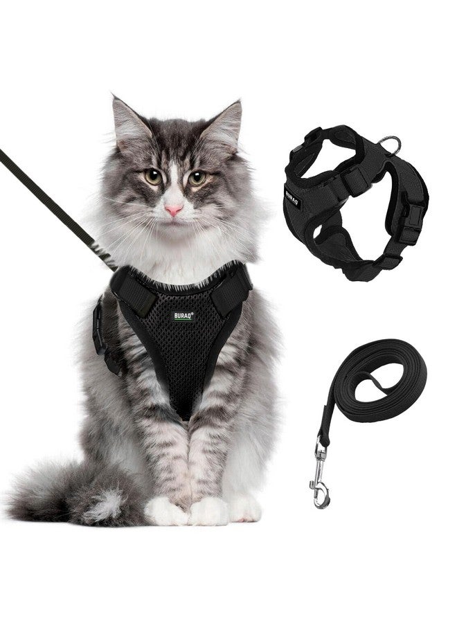 Buraq Cat Harness Wth Leash for Walking | Escape Proof | Air Mesh Fabric | Soft Vest Harness | Easy Control | Adjustable & Durable | for Medium & Large Cats (M, Black) - Image 1