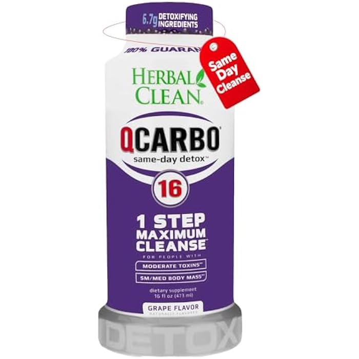 Herbal Clean Qcarbo16 Same-Day Detox Cleanse Drink (16 fl oz) - Grape Flavor Full Body Cleanse* Detox Drink for Moderate Toxin Level*, Vitamin B2 and Vitamin B12 for Men & Women - Image 1