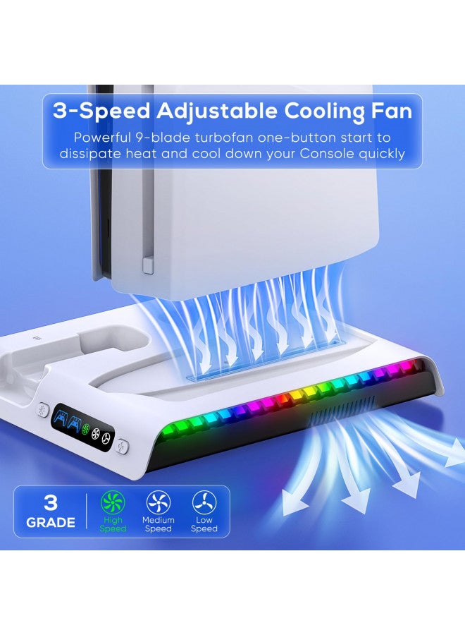 FASTSNAIL Charging Stand with Cooling Fan Only for PS5 Slim Console, Dual Controller Charger Station with 9 RGB Lights & Headset Hook & 3-Level Silent Fan, Cooler Accessories for PS5 Slim Digital/Disc - Image 4