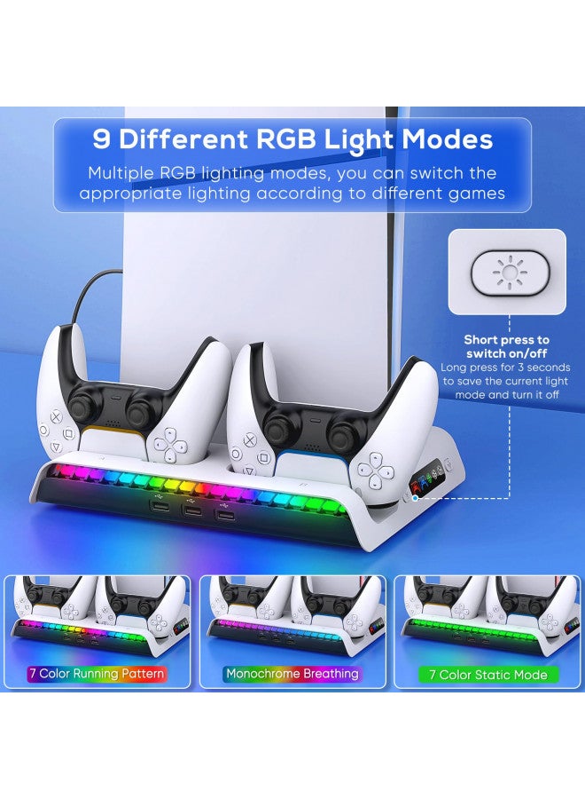 FASTSNAIL Charging Stand with Cooling Fan Only for PS5 Slim Console, Dual Controller Charger Station with 9 RGB Lights & Headset Hook & 3-Level Silent Fan, Cooler Accessories for PS5 Slim Digital/Disc - Image 3