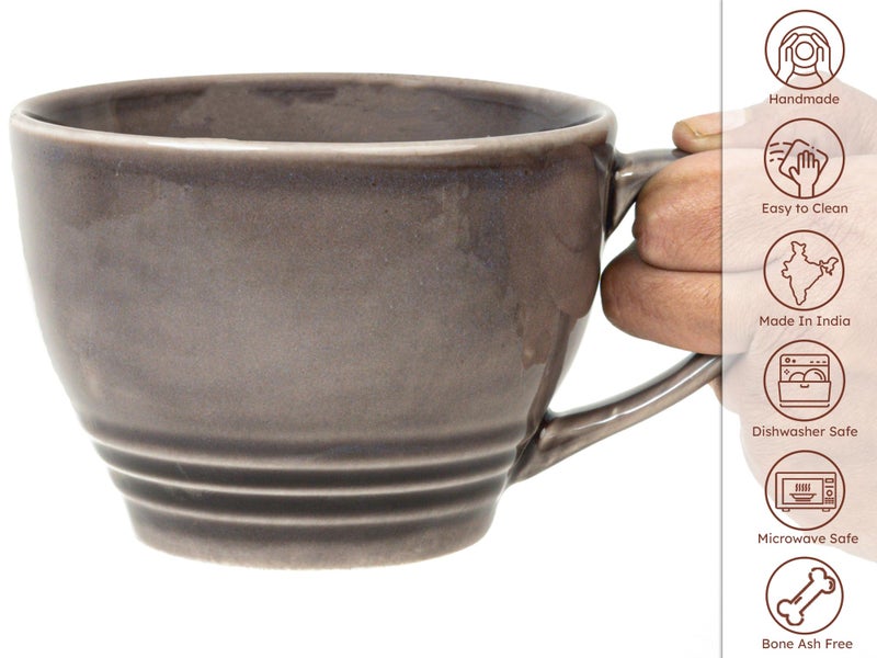 Bodhi House Large Ceramic Coffee Mug | Microwave & Dishwasher Safe | Bone-Ash Free Cappuccino Mug | Multi-Purpose Food Grade Latte Coffee Mug Ideal for Daily Use & Gifting (500ml | Smoke Grey) - Image 5