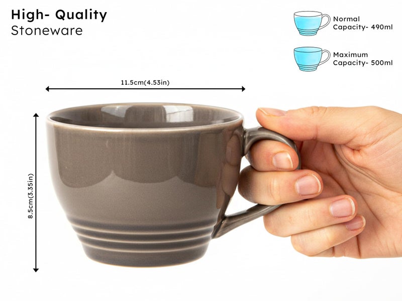 Bodhi House Large Ceramic Coffee Mug | Microwave & Dishwasher Safe | Bone-Ash Free Cappuccino Mug | Multi-Purpose Food Grade Latte Coffee Mug Ideal for Daily Use & Gifting (500ml | Smoke Grey) - Image 3