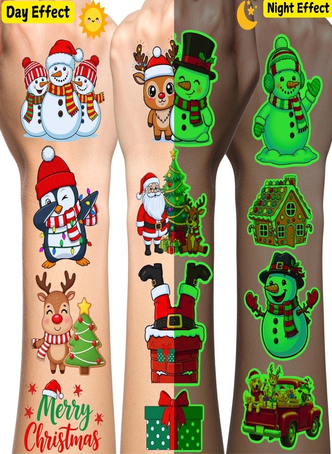 Backtopeia Glow In Dark Christmas Temporary Tattoos | Luminous Christmas Decorations Accessories Party Favors Supplies Goodie Bags Stocking Stuffers Xmas Santa Claus Snowman Gift Idea For Kis Teen Adult-60Pcs - Image 2