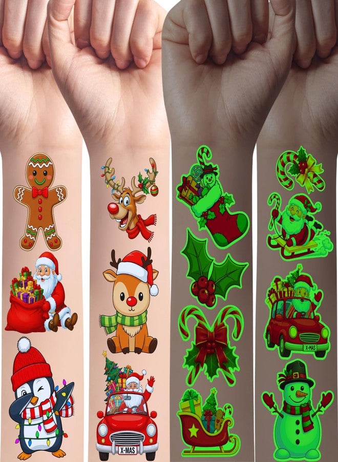 Backtopeia Glow In Dark Christmas Temporary Tattoos | Luminous Christmas Decorations Accessories Party Favors Supplies Goodie Bags Stocking Stuffers Xmas Santa Claus Snowman Gift Idea For Kis Teen Adult-60Pcs - Image 1
