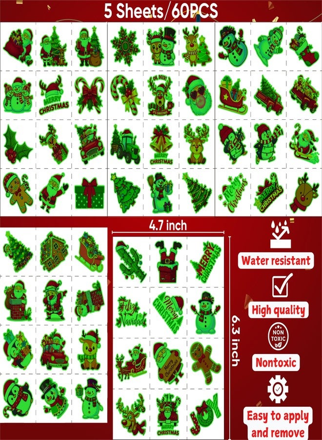 Backtopeia Glow In Dark Christmas Temporary Tattoos | Luminous Christmas Decorations Accessories Party Favors Supplies Goodie Bags Stocking Stuffers Xmas Santa Claus Snowman Gift Idea For Kis Teen Adult-60Pcs - Image 4