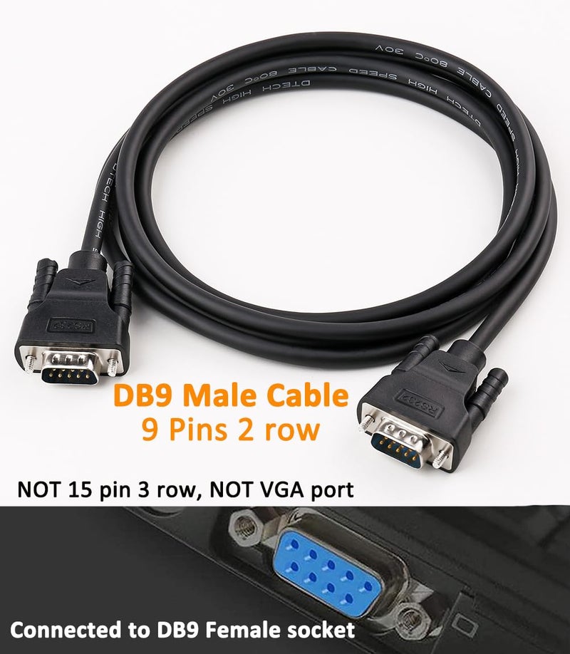 D-tech 5ft RS232 Serial Cable Male to Male DB9 Null Modem Cord Simple Cross TX RX line 2 Pin Crossed Without Handshake for Computer Data Communication (5 Feet, Black) - Image 3