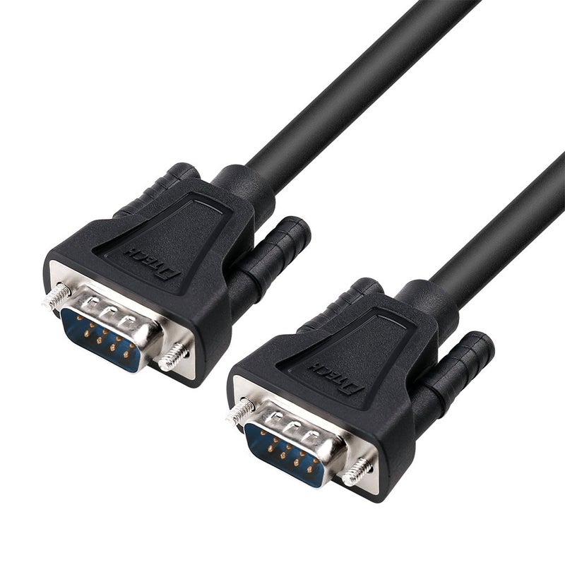 D-tech 5ft RS232 Serial Cable Male to Male DB9 Null Modem Cord Simple Cross TX RX line 2 Pin Crossed Without Handshake for Computer Data Communication (5 Feet, Black) - Image 1