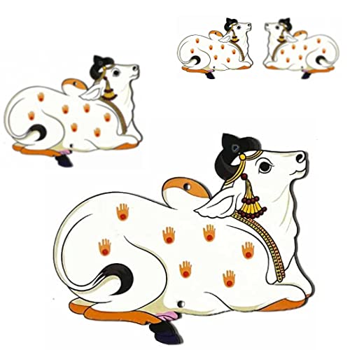 Adikala MDF Pichwai Seated Cow Design Cutout for Diwali | Dussehra | Rangoli | Pooja | Festival Gift | Wedding Decorations 5.INCH (Set of 6) - Image 4