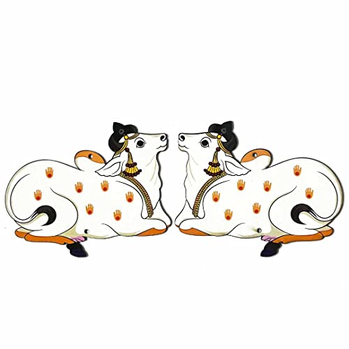 Adikala MDF Pichwai Seated Cow Design Cutout for Diwali | Dussehra | Rangoli | Pooja | Festival Gift | Wedding Decorations 5.INCH (Set of 6) - Image 1