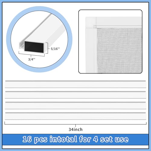 Yaocom 4 Pack Window Screen Kit 34 x 516 Inch Aluminum Frame with Corners Spline Springs Pull Tabs Screen Mesh and Screen Rolling Tool 32 x 32 - Image 3