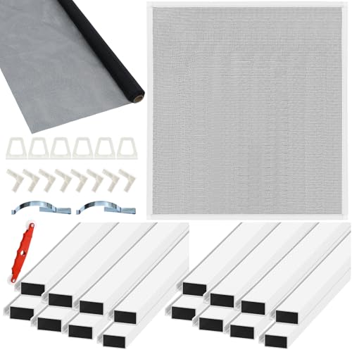 Yaocom 4 Pack Window Screen Kit 34 x 516 Inch Aluminum Frame with Corners Spline Springs Pull Tabs Screen Mesh and Screen Rolling Tool 32 x 32 - Image 1