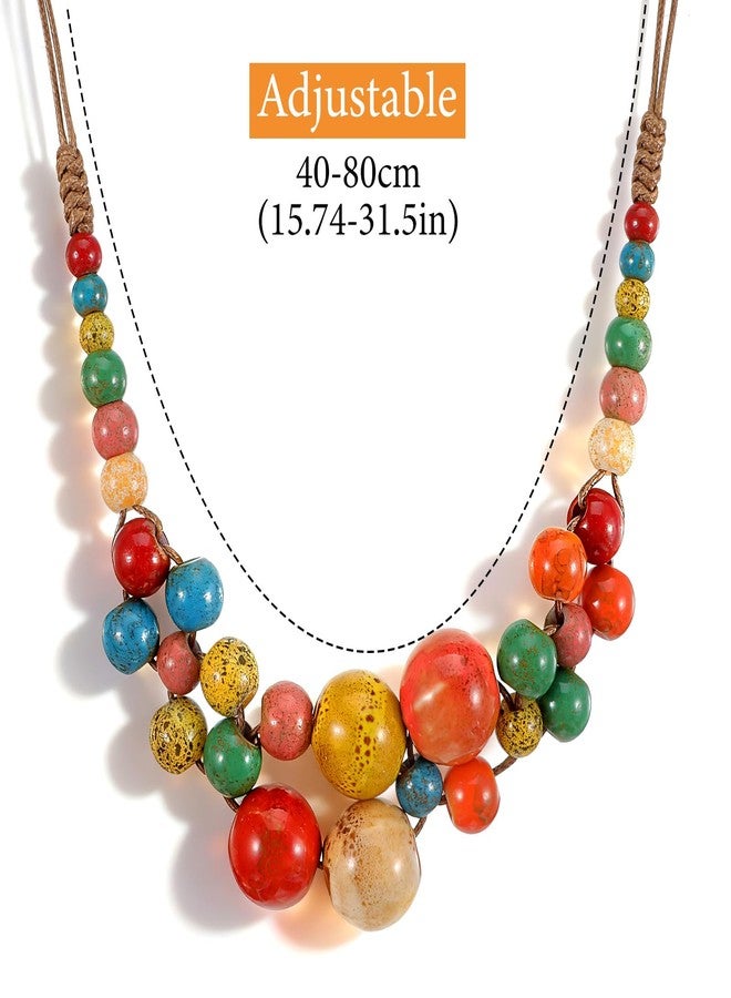 DOPENSPI Ceramic Beaded Necklace for Women, Boho Beaded Necklace Statement Jewelry Y2K Hippie Beads Strand Necklaces for Women - Image 4