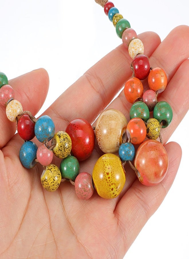 DOPENSPI Ceramic Beaded Necklace for Women, Boho Beaded Necklace Statement Jewelry Y2K Hippie Beads Strand Necklaces for Women - Image 5
