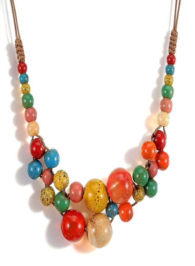 DOPENSPI Ceramic Beaded Necklace for Women, Boho Beaded Necklace Statement Jewelry Y2K Hippie Beads Strand Necklaces for Women - Image 1