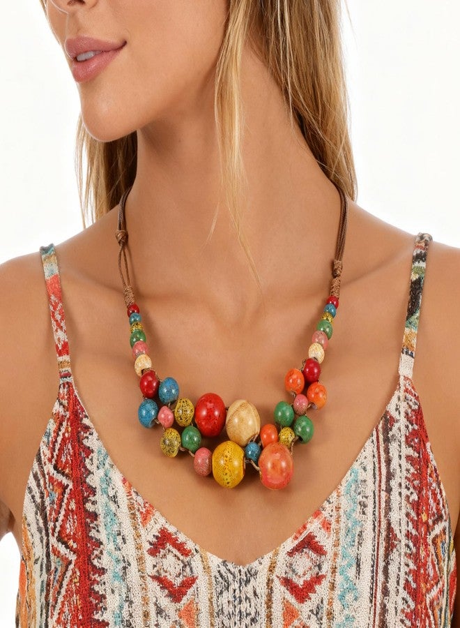 DOPENSPI Ceramic Beaded Necklace for Women, Boho Beaded Necklace Statement Jewelry Y2K Hippie Beads Strand Necklaces for Women - Image 2