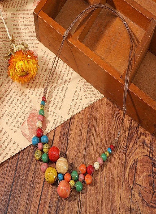 DOPENSPI Ceramic Beaded Necklace for Women, Boho Beaded Necklace Statement Jewelry Y2K Hippie Beads Strand Necklaces for Women - Image 3