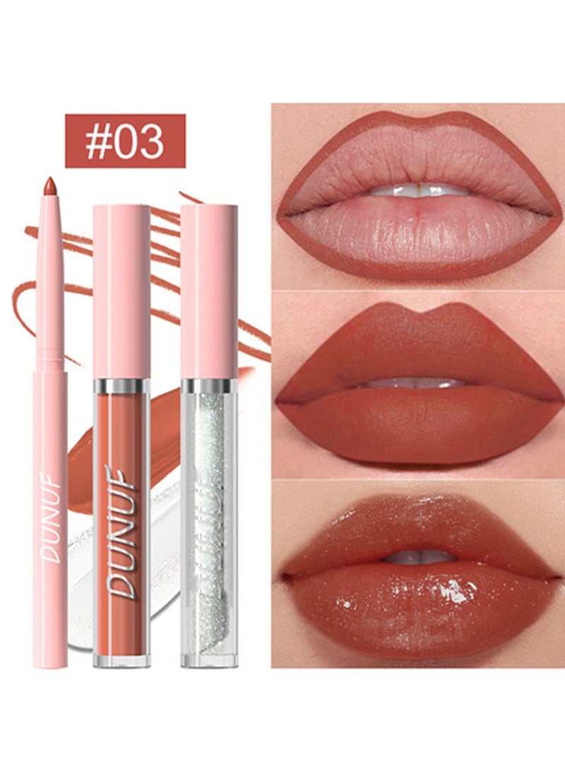 DUNUF 3-in-1 Lip Set, Lip Liner, Liquid Lipstick & Lip Oil,  High Pigment Matte to Gloss Finish, Long Lasting Waterproof Lip Color  #03 - Image 2
