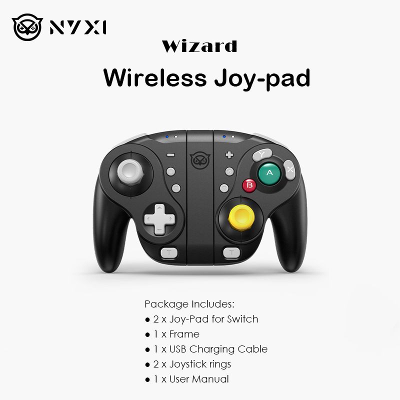 Nyxi Wizard Retro NGC-Style GameCube Gamepad for Nintendo Joy-Con Split Handle NS2 Wireless Bluetooth, Black - Image 1