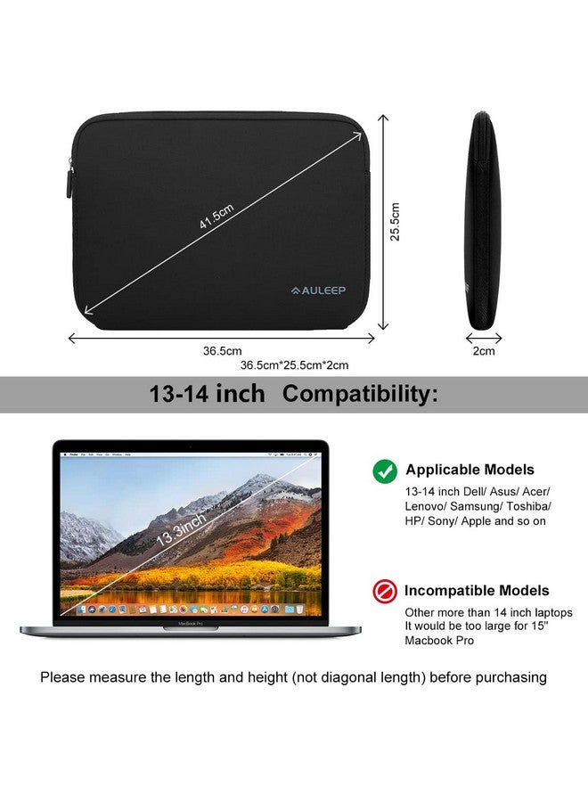 AULEEP أغطية كمبيوتر محمول مقاس 13 14 بوصة مصنوعة من مادة النيوبرين لحمل الكمبيوتر المحمول والكمبيوتر اللوحي مقاومة للماء ومتوافقة مع أجهزة الكمبيوتر المحمولة Acer وAsus وDell وLenovo وHp باللون الأسود - Image 2