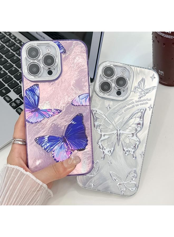 Zaboon Case For iPhone 13 Pro Max Plating Texture Butterfly TPU Phone Case with Glitter Lens Film - Image 3