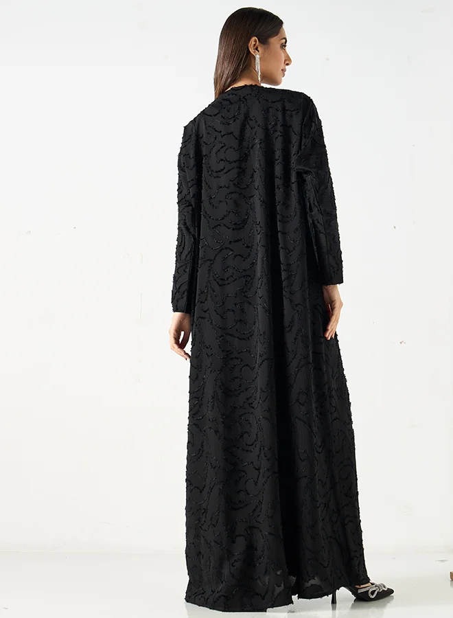 Hadiyath Al Madinah Textured Black Embellished Abaya - HM