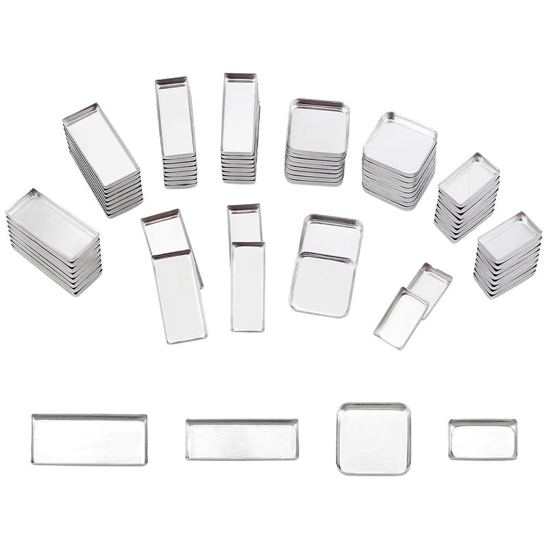PH PandaHall 80pcs Small Empty Pans 4 Size Non-Magnetic Aluminum Empty Eyeshadow Pans Mini Rectangle Palette Pan DIY Blush Lipstick Palette for Makeup Cosmetic, 16mm/19.5mm/26.5mm/27mm - Image 1