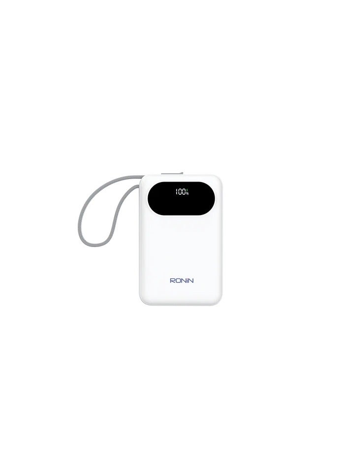 رونين باور بانك رونين نيوترون R-4030 سعة 10000 مللي أمبير - كابلات Type-C و Lightning مدمجة - شحن سريع 22.5 واط - تقنية PD - شاشة رقمية - نحيف وخفيف - للايفون والاندرويد والسماعات - أبيض - Image 4