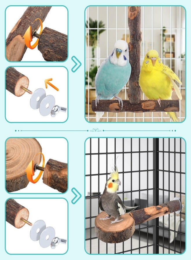 DBNESS Bird Perches, 8pcs Natural Wood Parrot Perch Stand Chewing Toys Cage Accessories Hanging Multi-Branch Perch Platform Swing Toy Rope Perches for Small and Medium Parakeet, Conures, Budgies - Image 2