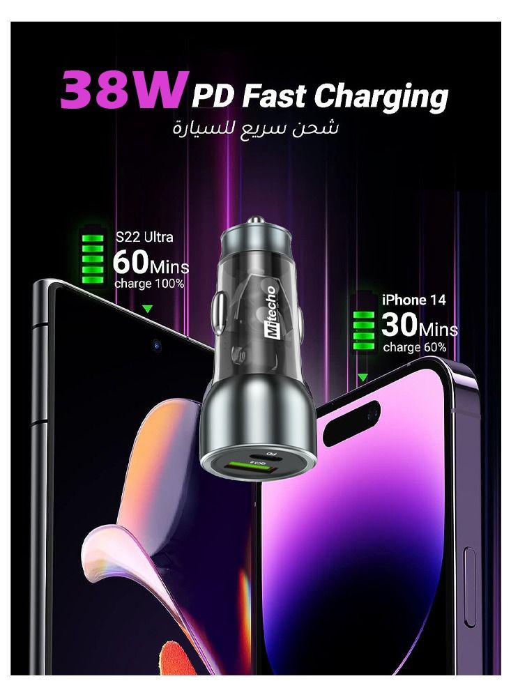 Mi Techo 52.5W Fast Car Charger Dual USB Ports Fast Car Power Adapter PD38W iPhone 15 Car Charger Fast Charging Samsung 25W Car USB Plug for Samsung, iPhone, iPad Pro Air, Huawei, Oneplus, Xiaomi, etc - Image 2