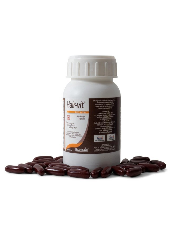 Health Aid HealthAid Hair-Vit With Biotin, Zinc, Folic Acid, Fibre & Multivitamin | Hair Vitamin Supplement for Men & Women for Stronger, Thicker & Shiny Hair - 90 Softgel Capsules - Image 1