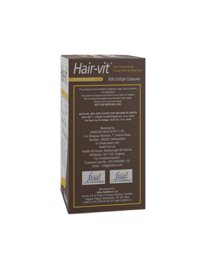 Health Aid HealthAid Hair-Vit With Biotin, Zinc, Folic Acid, Fibre & Multivitamin | Hair Vitamin Supplement for Men & Women for Stronger, Thicker & Shiny Hair - 90 Softgel Capsules - Image 4