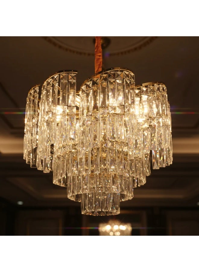 DANUBE HOME Adira 10 Lights Crystal Chandelier 50cm Contemporary Pendant Lamps Hanging Lanterns E14 Bulb Base Modern Design Indoor Lighting For Bedroom L50xW50xH161cm-Gold - Image 1