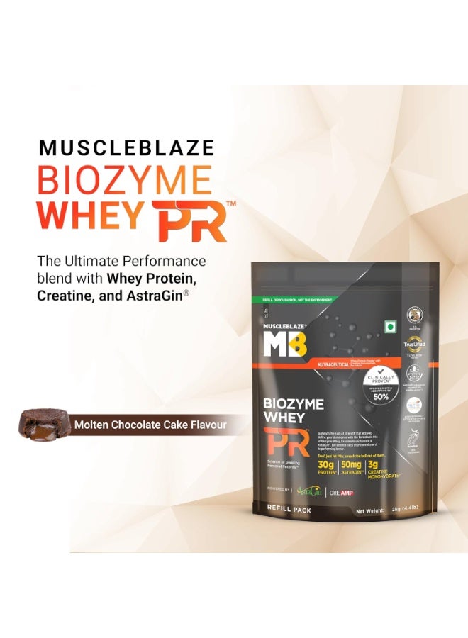 مسل بلايز بروتين مصل اللبن MuscleBlaze Biozyme Whey Protein PR - يحتوي على 30 جم بروتين، و3 جم كرياتين مونوهيدرات، و50 جم AstraGin - نكهة كعكة الشوكولاتة الذائبة (عبوة إعادة تعبئة بوزن 2 كجم) | حاصل على شهادة Trustified Gold - Image 2