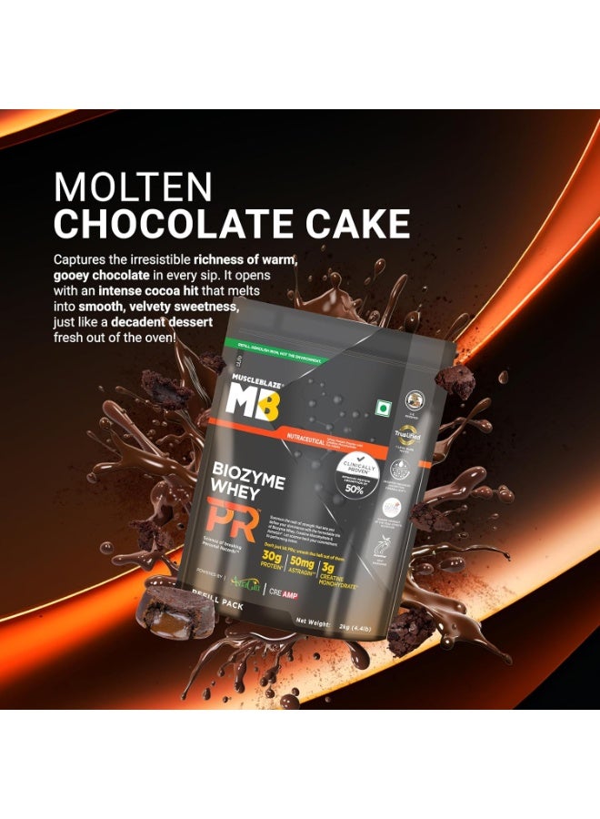 مسل بلايز بروتين مصل اللبن MuscleBlaze Biozyme Whey Protein PR - يحتوي على 30 جم بروتين، و3 جم كرياتين مونوهيدرات، و50 جم AstraGin - نكهة كعكة الشوكولاتة الذائبة (عبوة إعادة تعبئة بوزن 2 كجم) | حاصل على شهادة Trustified Gold - Image 3