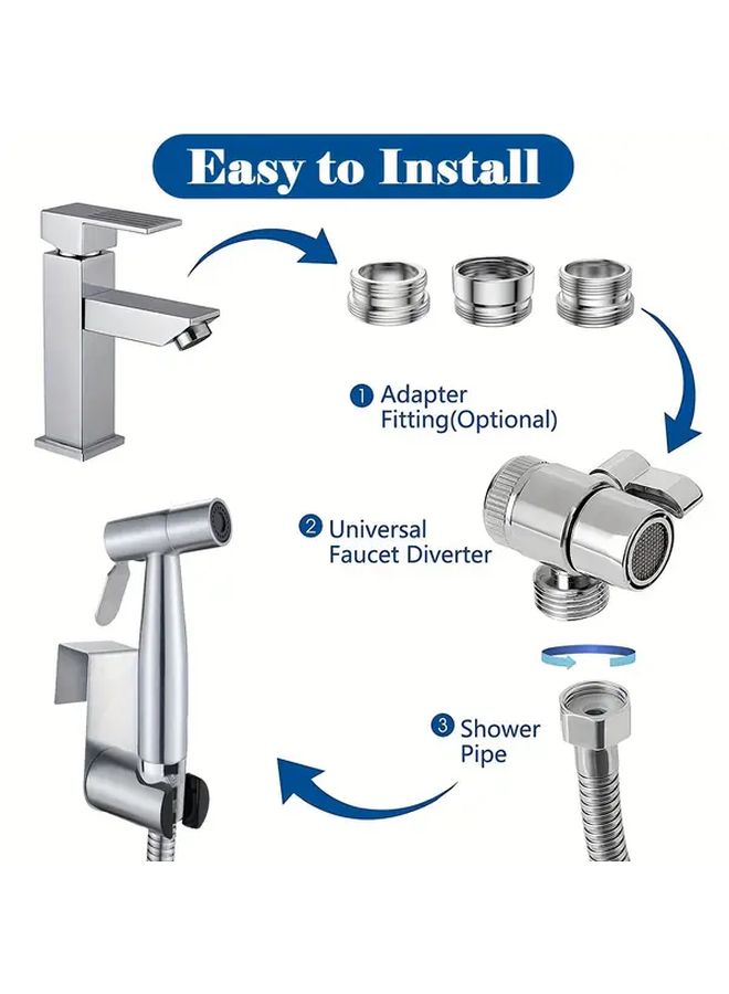 Silver Bidet Sprayer Faucet Set With Splitter 59 Inch Hose For Toilet Kitchen Or Bathroom Sink - Image 2