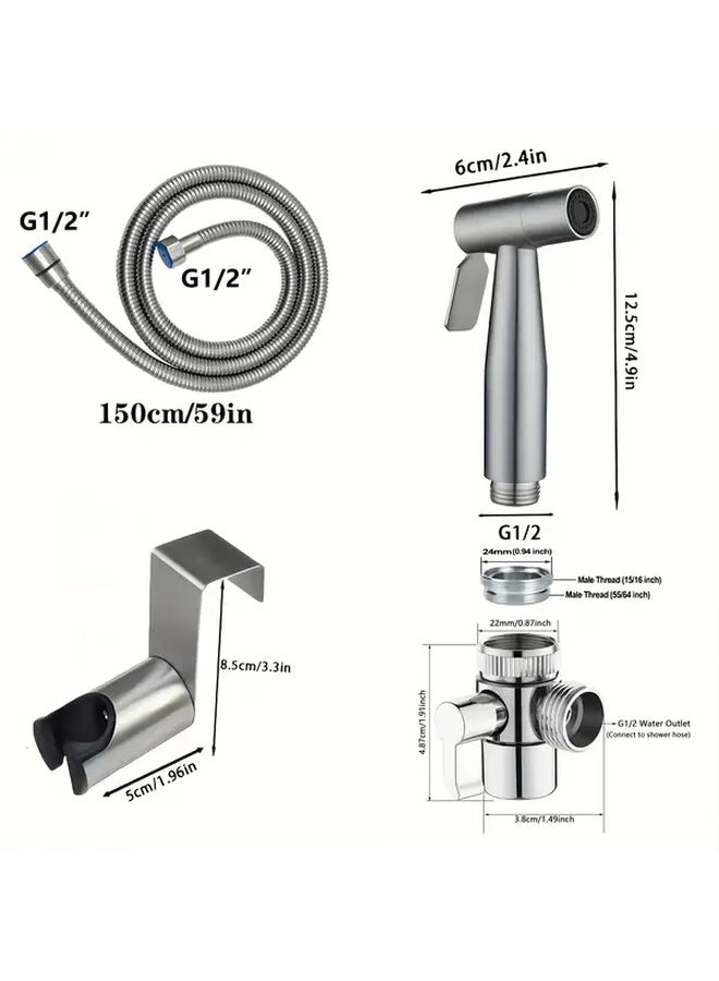 Silver Bidet Sprayer Faucet Set With Splitter 59 Inch Hose For Toilet Kitchen Or Bathroom Sink - Image 3