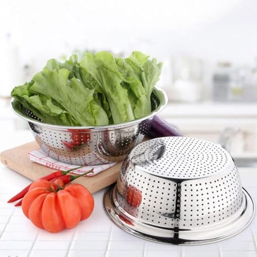 Yopple Stainless Steel Colander Bowl, Micro-Perforated Strainer, Multi-Purpose Vegetable, Fruit & Rice Washing Basket, Rust-Resistant Drain for Kitchen, Mixing & Salad Bowl - Image 4