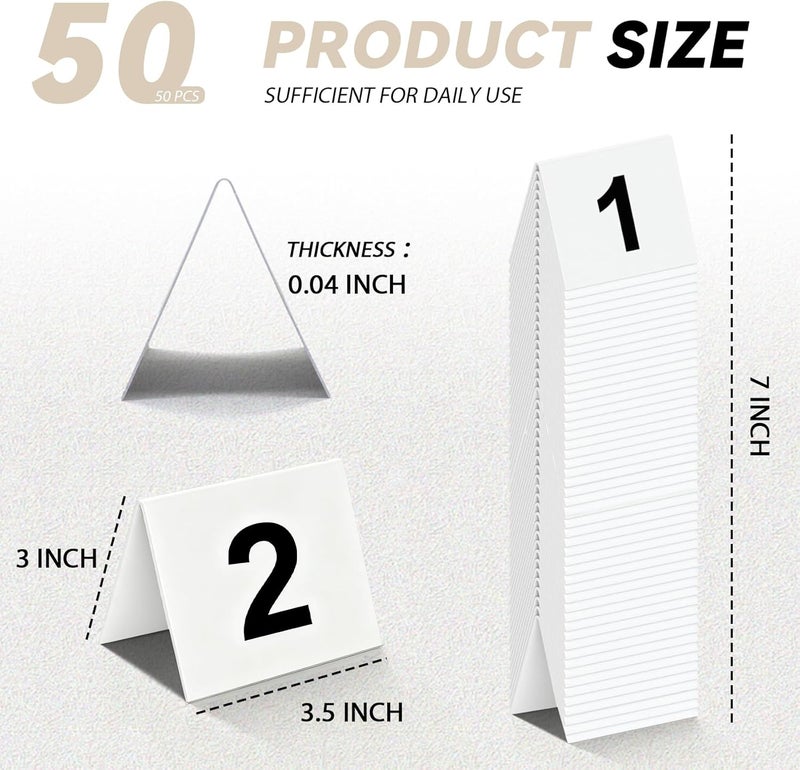 Estleys أرقام طاولات المطعم 1-50 بيضاء، بطاقات أرقام طاولة أكريليك مزدوجة الجوانب بأسلوب الخيمة لحفلات الزفاف، لافتات الأرقام للحفلات، الولائم، حفلات الزفاف، الفعاليات - Image 2