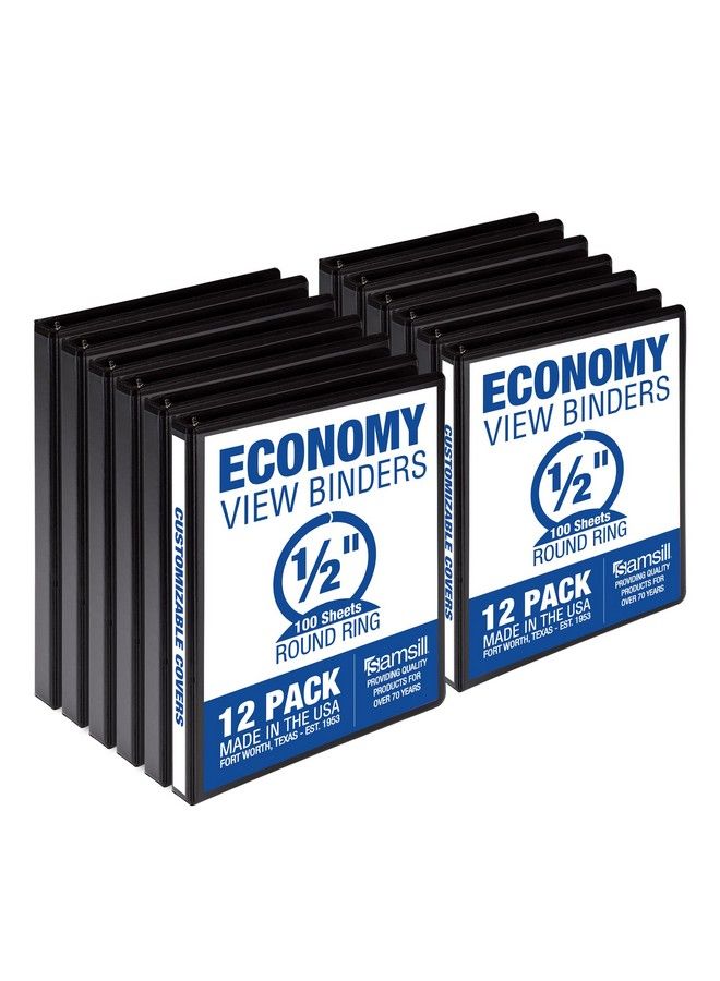 Samsill Economy 0.5 Inch 3 Ring Binder Made In The Usa Round Ring Binder Customizable Clear View Binder Black 12 Pack - Image 2